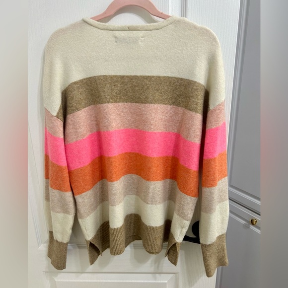 LOFT Pink striped v neck sweater - Picture 2 of 3